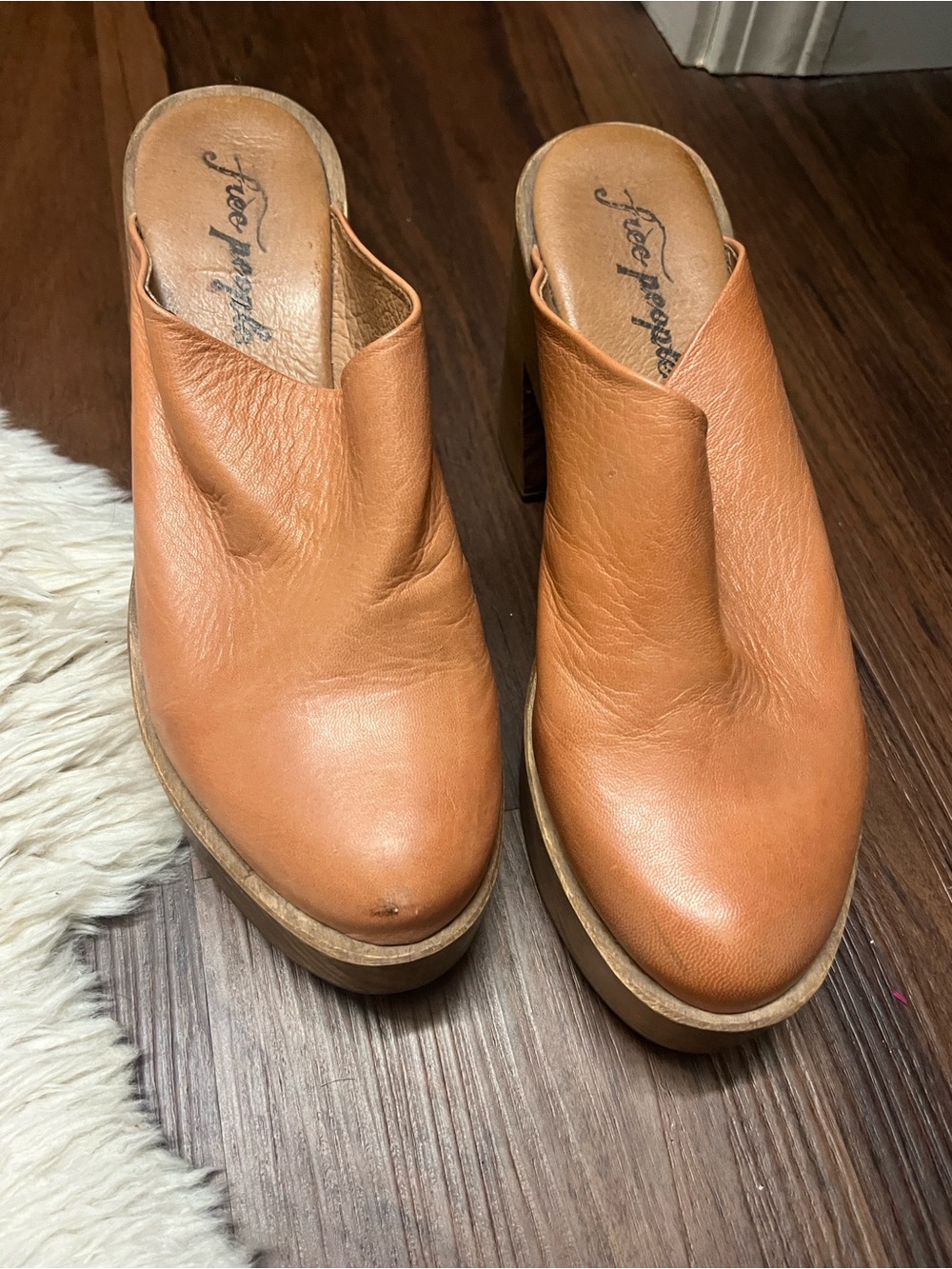 Free People Cognac Leather Platform Mule Clogs